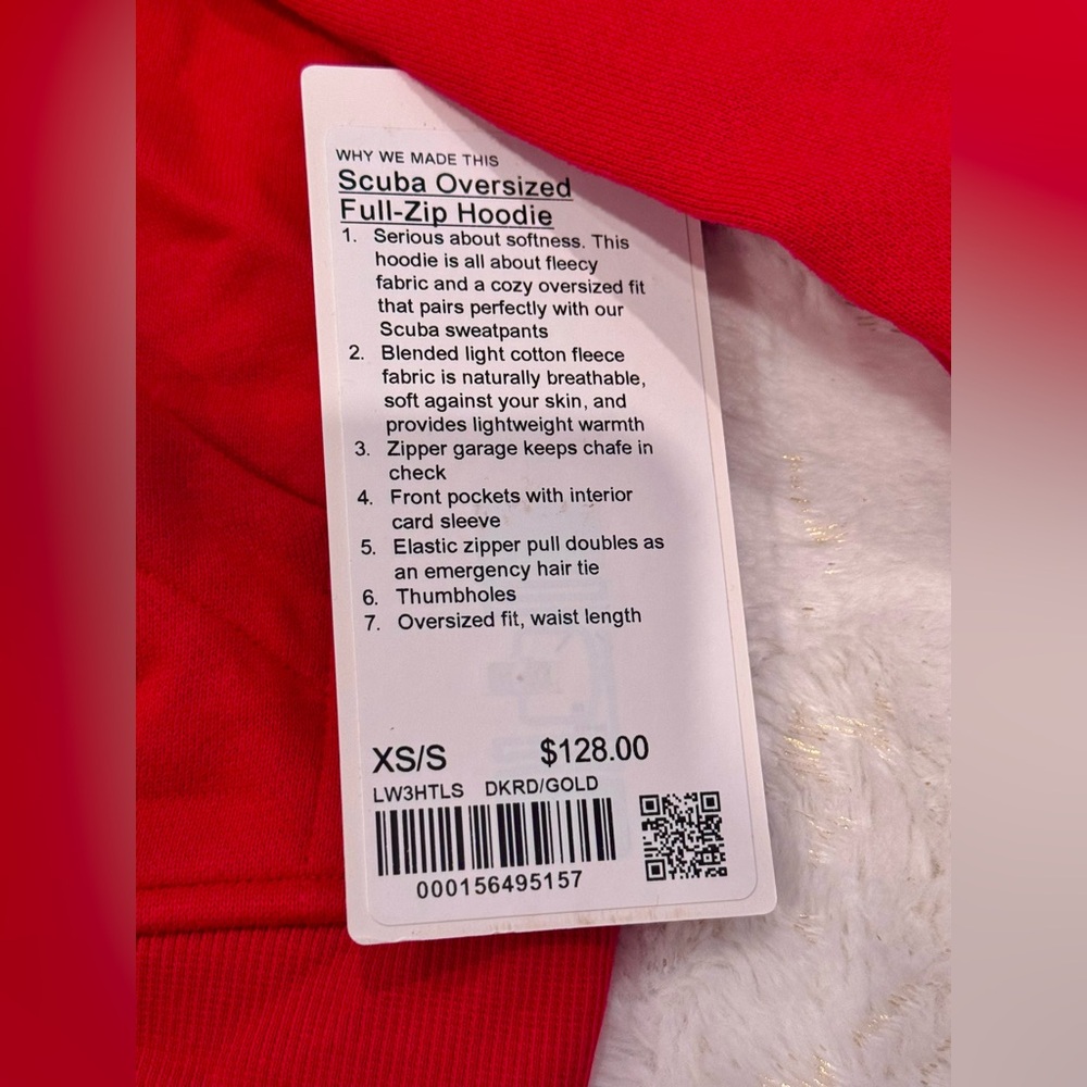 NWT LULULEMON SCUBA HOODIE FULL ZIP DARK RED GOLD ZIPPER SIZE XS / S - Picture 10 of 11